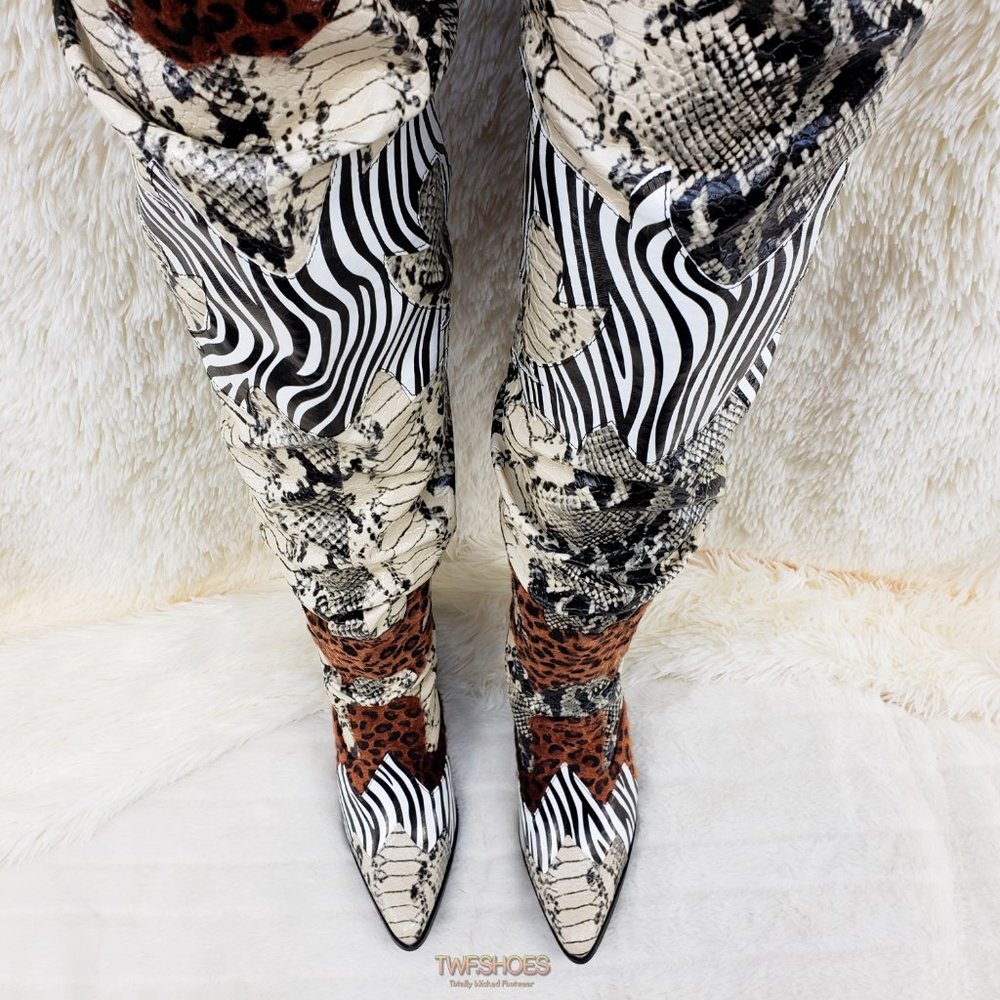 Thigh high Western slouch cowboy boots Animal - Picture 5 of 16
